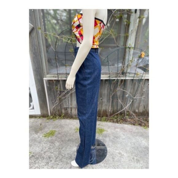 1970s Wrangler High Waist Denim Jeans Pleat front Straight leg Dark Wash 29x34 - Picture 7 of 13